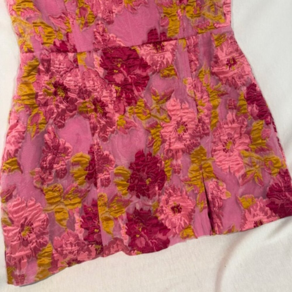 Showpo Strapless Floral Dress Size 12 Pink Jacquard Party Spring Summer - Picture 3 of 12